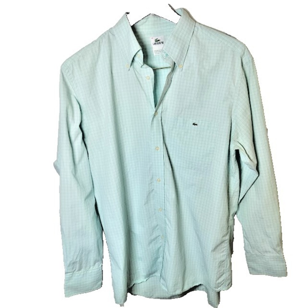 Lacoste Men's Size 42 , Green Striped utton Up Long Sleeve Dress Shirt Cotton